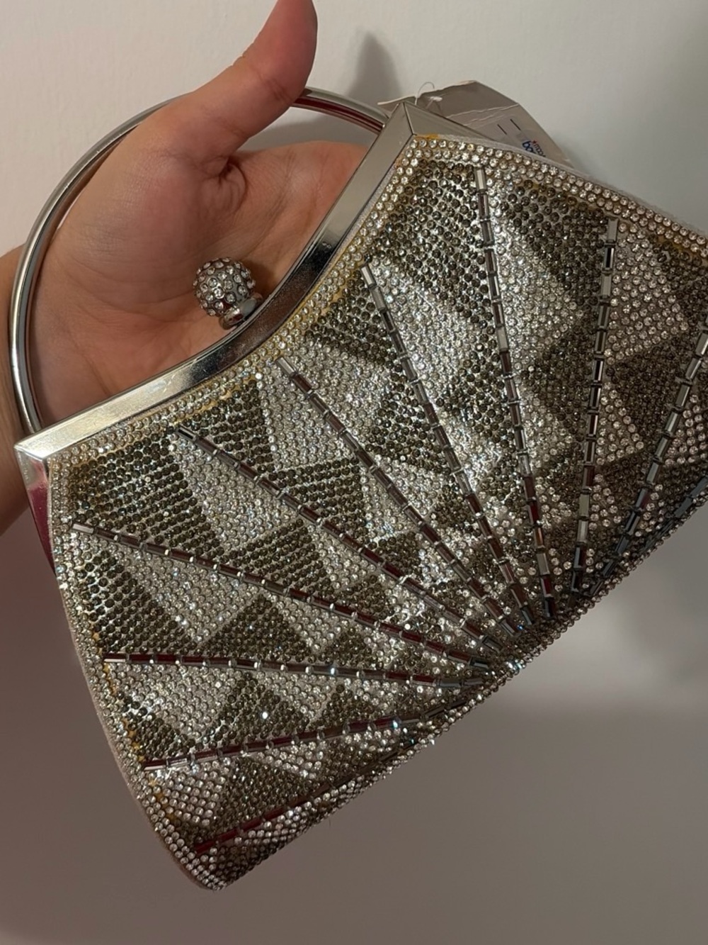Crystal-Embellished Silver Evening Clutch